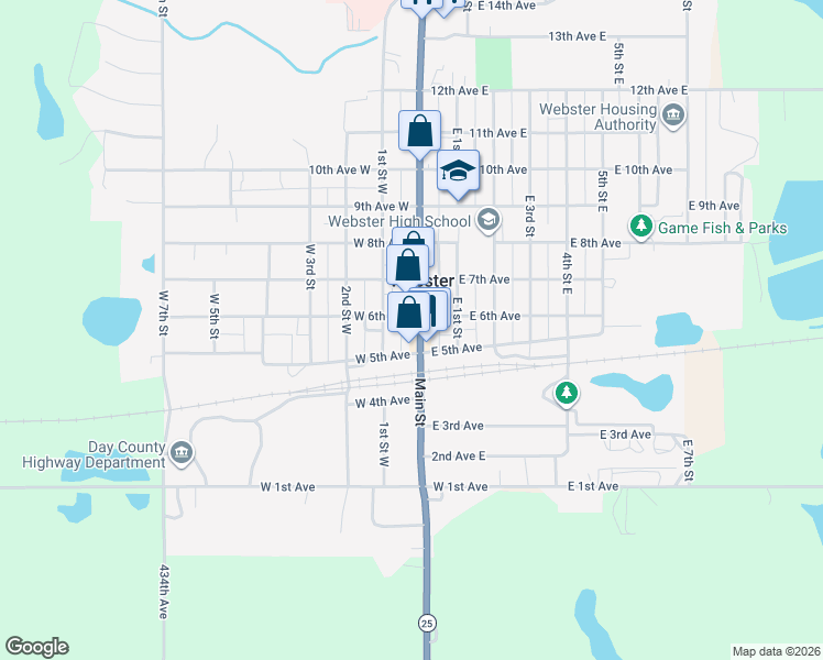 map of restaurants, bars, coffee shops, grocery stores, and more near 52-98 West 6th Avenue in Webster
