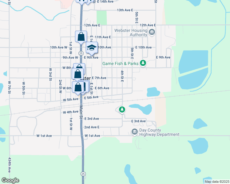 map of restaurants, bars, coffee shops, grocery stores, and more near 349-399 6th Ave E in Webster