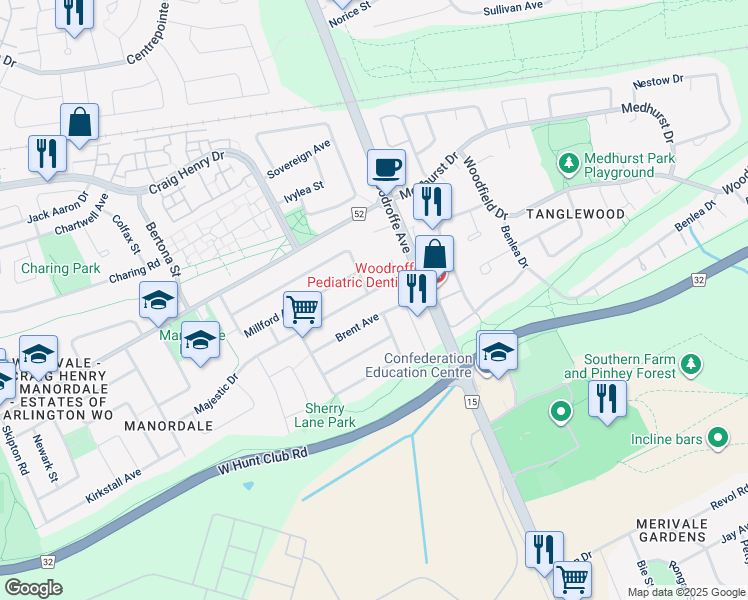 map of restaurants, bars, coffee shops, grocery stores, and more near in Ottawa