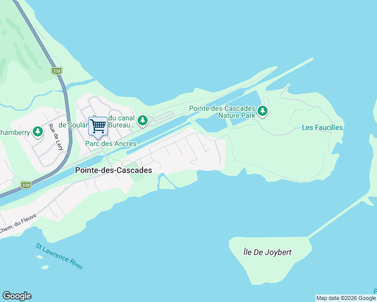 map of restaurants, bars, coffee shops, grocery stores, and more near 8 Rue Leroux in Pointe-des-Cascades