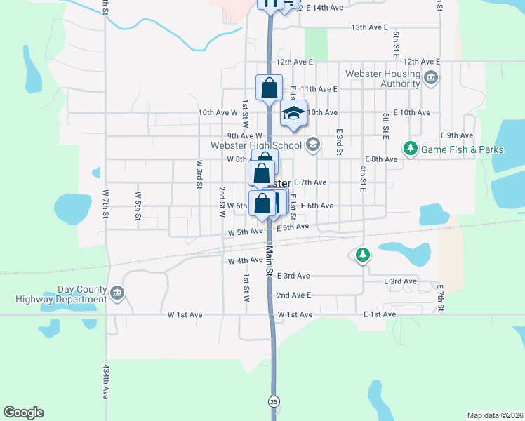 map of restaurants, bars, coffee shops, grocery stores, and more near 52-98 West 6th Avenue in Webster