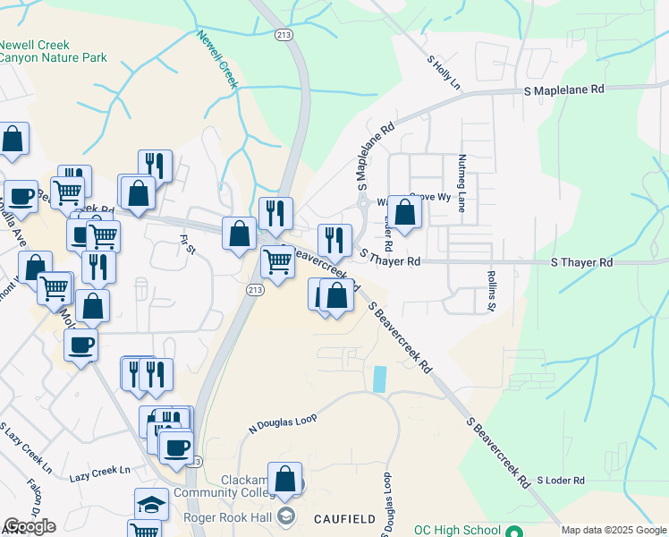 map of restaurants, bars, coffee shops, grocery stores, and more near 19003 South Beavercreek Road in Oregon City
