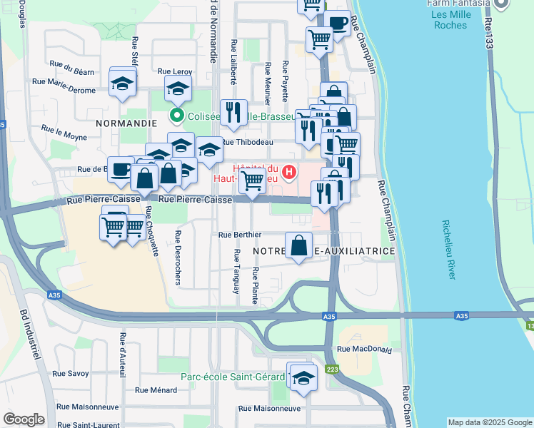 map of restaurants, bars, coffee shops, grocery stores, and more near 416 Rue Davignon in Saint-Jean-sur-Richelieu