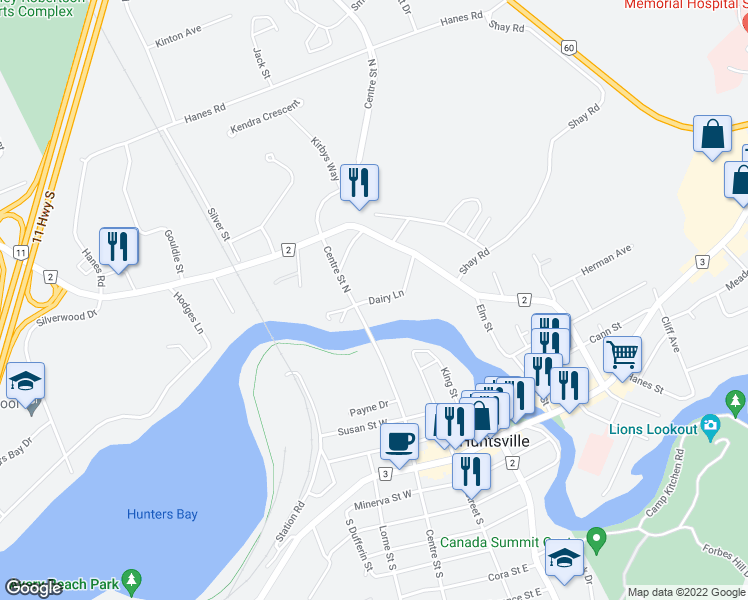 map of restaurants, bars, coffee shops, grocery stores, and more near Dairy Lane in Huntsville