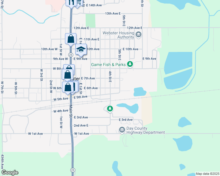 map of restaurants, bars, coffee shops, grocery stores, and more near 399 6th Ave E in Webster