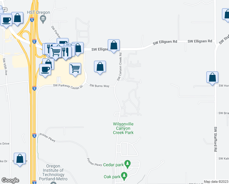map of restaurants, bars, coffee shops, grocery stores, and more near 26260 SW Canyon Creek Rd in Wilsonville