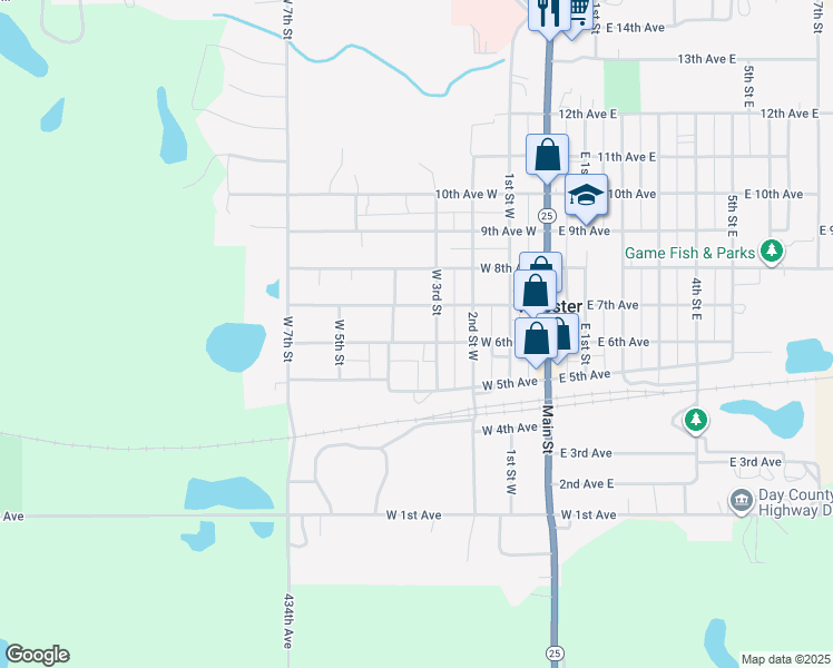 map of restaurants, bars, coffee shops, grocery stores, and more near 312 West 6th Avenue in Webster