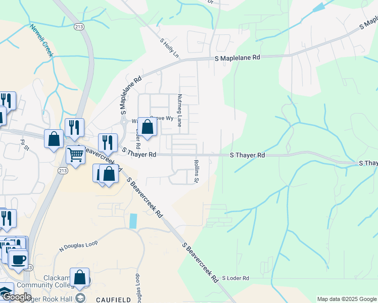 map of restaurants, bars, coffee shops, grocery stores, and more near 14687 South Thayer Road in Oregon City