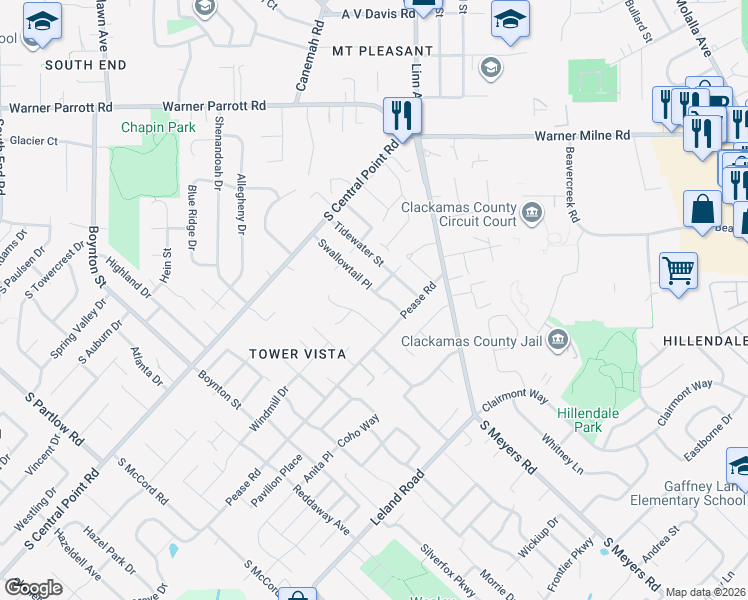 map of restaurants, bars, coffee shops, grocery stores, and more near 12716 Swallowtail Place in Oregon City