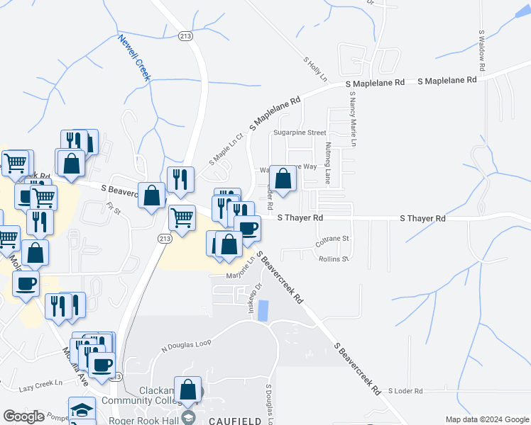 map of restaurants, bars, coffee shops, grocery stores, and more near 18949 Elder Road in Oregon City