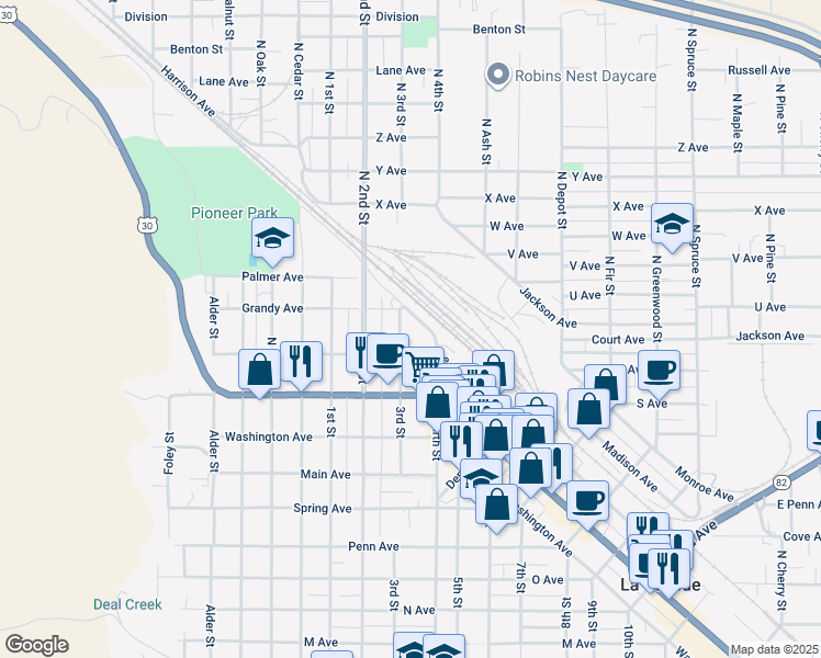 map of restaurants, bars, coffee shops, grocery stores, and more near 2109 3rd Street in La Grande