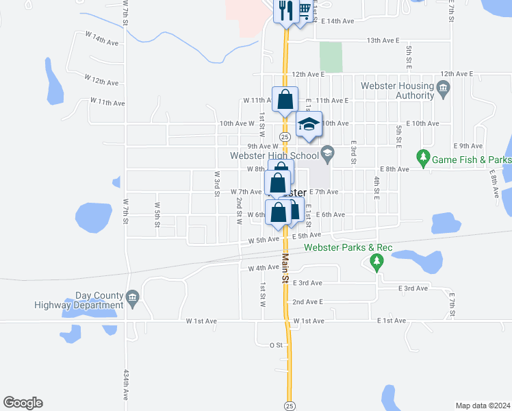 map of restaurants, bars, coffee shops, grocery stores, and more near in Webster