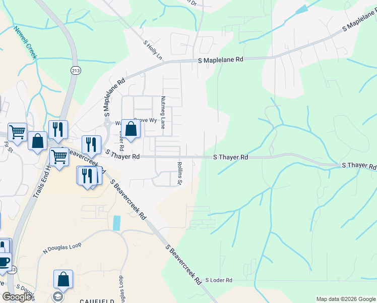 map of restaurants, bars, coffee shops, grocery stores, and more near 14759 South Thayer Road in Oregon City