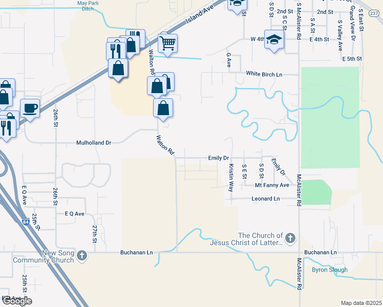 map of restaurants, bars, coffee shops, grocery stores, and more near 10700 Emily Drive in La Grande