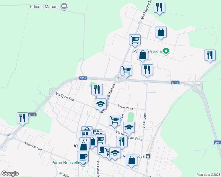 map of restaurants, bars, coffee shops, grocery stores, and more near 4 Via Lombardia in Verolanuova