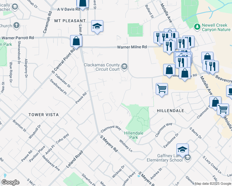 map of restaurants, bars, coffee shops, grocery stores, and more near 2125 Kaen Road in Oregon City