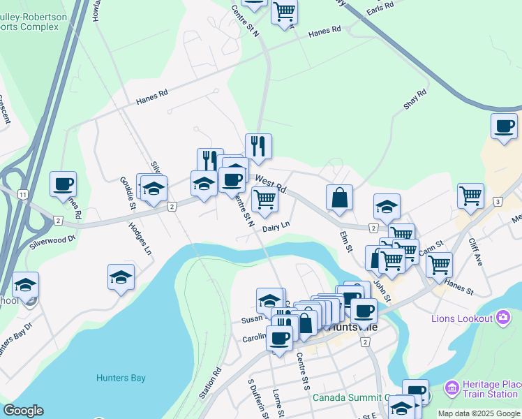 map of restaurants, bars, coffee shops, grocery stores, and more near in Huntsville
