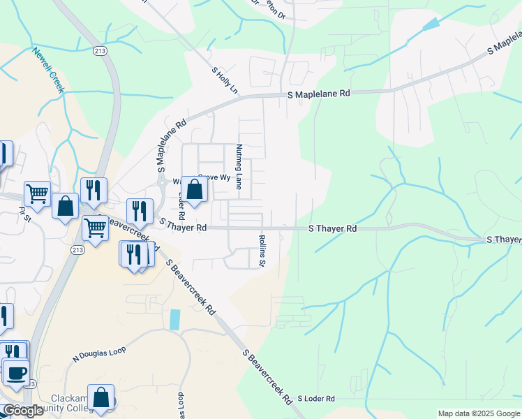 map of restaurants, bars, coffee shops, grocery stores, and more near 14687 South Thayer Road in Oregon City
