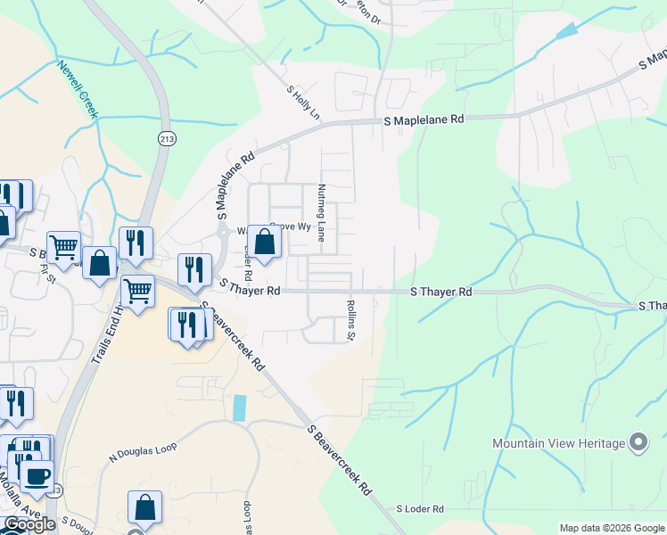 map of restaurants, bars, coffee shops, grocery stores, and more near 14687 South Thayer Road in Oregon City