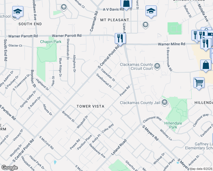 map of restaurants, bars, coffee shops, grocery stores, and more near 12716 Swallowtail Place in Oregon City