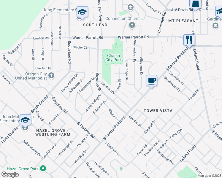 map of restaurants, bars, coffee shops, grocery stores, and more near 18884 South Boynton Street in Oregon City