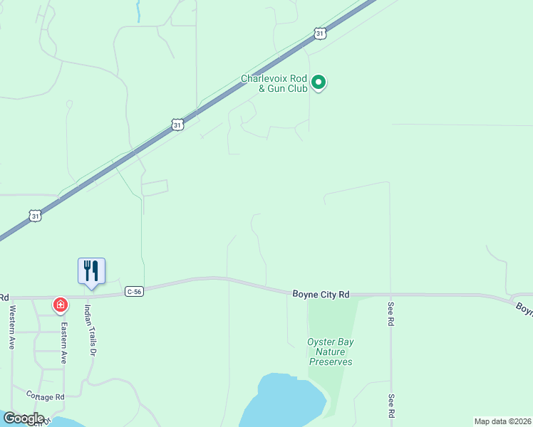 map of restaurants, bars, coffee shops, grocery stores, and more near 11399 Boyne City Road in Charlevoix