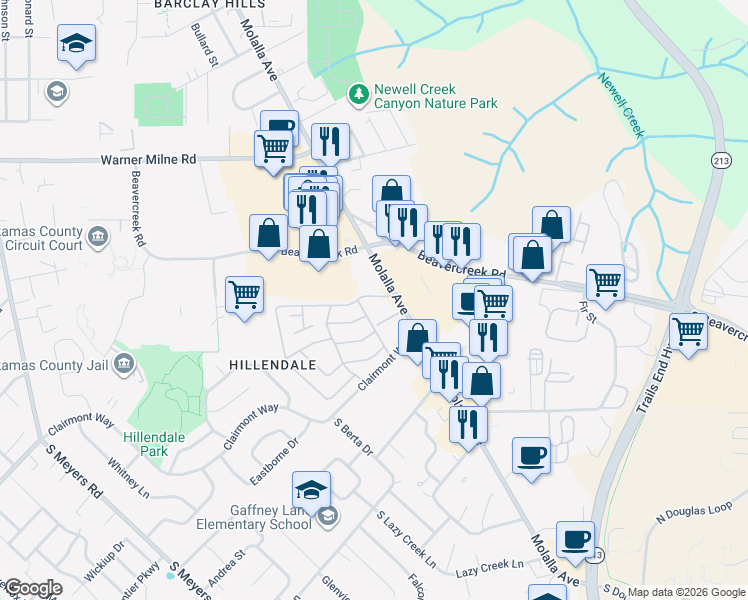 map of restaurants, bars, coffee shops, grocery stores, and more near 1840 Molalla Avenue in Oregon City