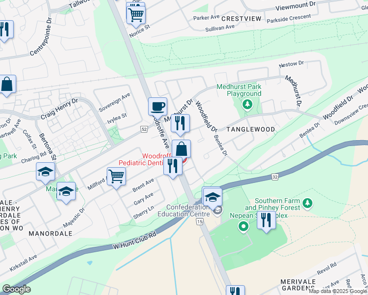 map of restaurants, bars, coffee shops, grocery stores, and more near 276 Dalehurst Drive in Ottawa