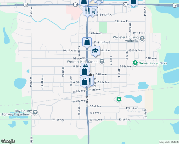 map of restaurants, bars, coffee shops, grocery stores, and more near in Day County
