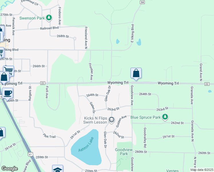 map of restaurants, bars, coffee shops, grocery stores, and more near 26490 Glen Oak Drive in Wyoming