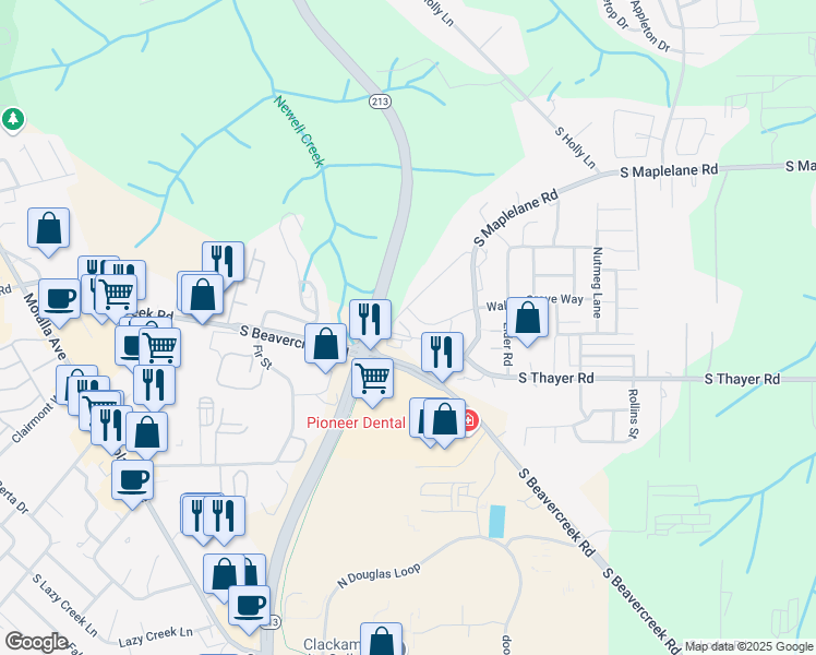 map of restaurants, bars, coffee shops, grocery stores, and more near 14228 South Maple Lane Court in Oregon City