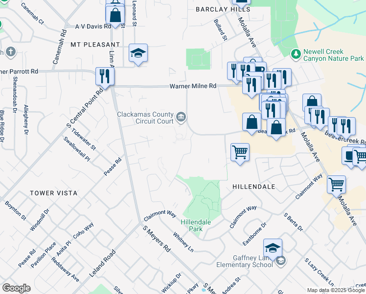 map of restaurants, bars, coffee shops, grocery stores, and more near 2051 Kaen Road in Oregon City