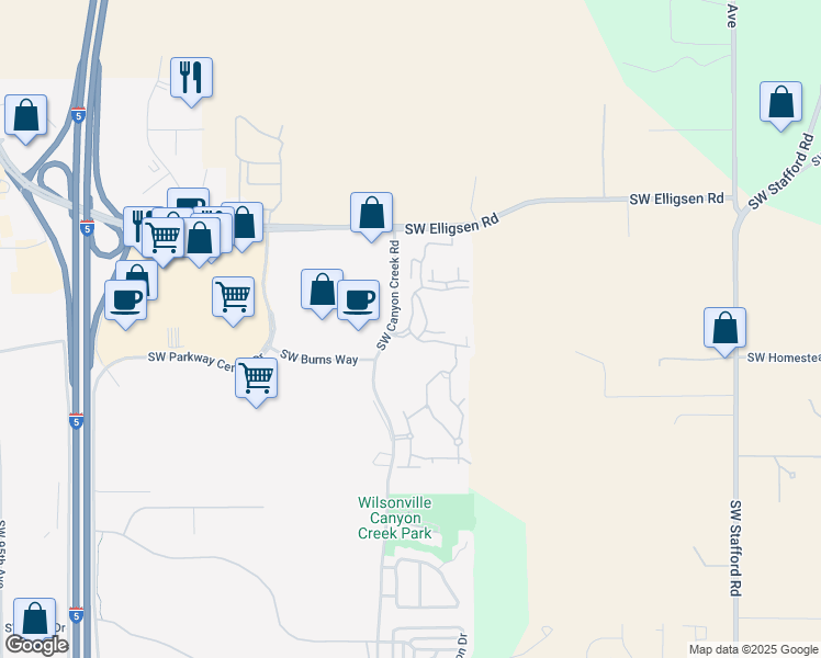 map of restaurants, bars, coffee shops, grocery stores, and more near 25684 Southwest Canyon Creek Road in Wilsonville