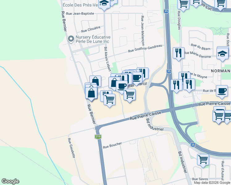 map of restaurants, bars, coffee shops, grocery stores, and more near 160 Boulevard Omer-Marcil in Saint-Jean-sur-Richelieu