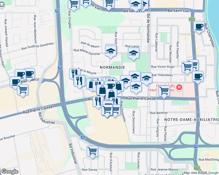 map of restaurants, bars, coffee shops, grocery stores, and more near 562 Rue de Bristol in Saint-Jean-sur-Richelieu