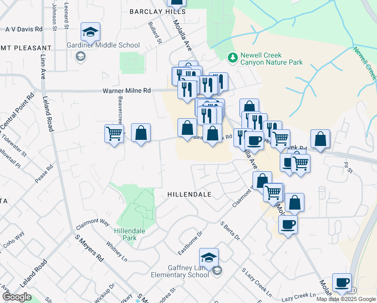 map of restaurants, bars, coffee shops, grocery stores, and more near 410 Beavercreek Road in Oregon City