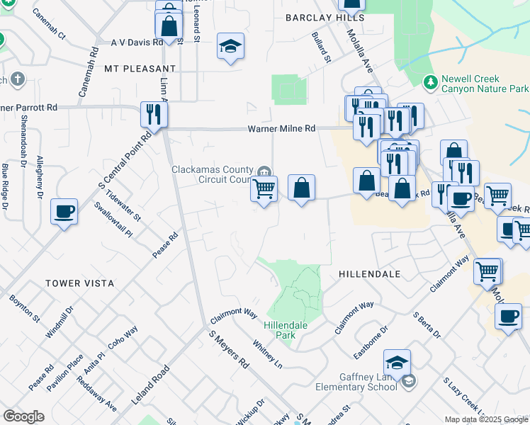 map of restaurants, bars, coffee shops, grocery stores, and more near 2051 Kaen Road in Oregon City