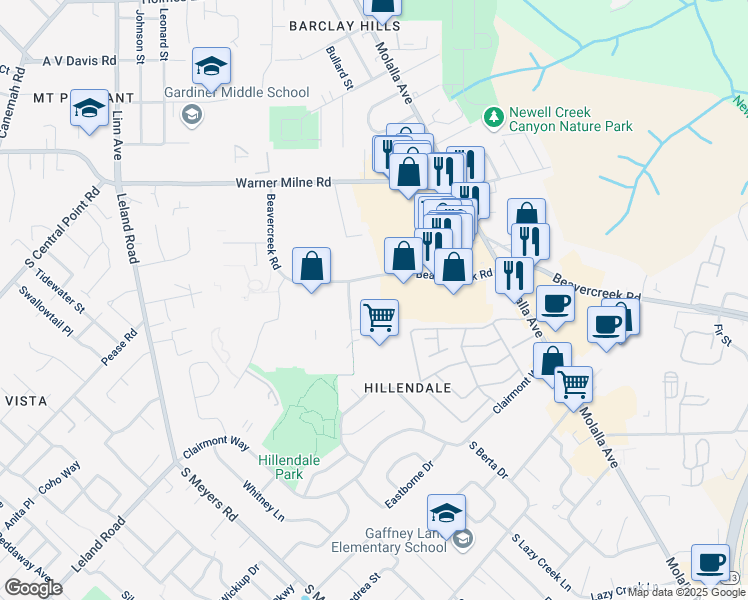 map of restaurants, bars, coffee shops, grocery stores, and more near 300 Beavercreek Road in Oregon City