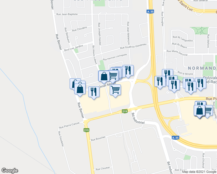 map of restaurants, bars, coffee shops, grocery stores, and more near 160 Boulevard Omer-Marcil in Saint-Jean-sur-Richelieu
