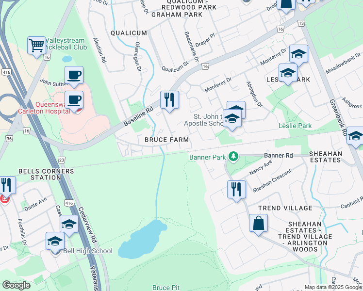map of restaurants, bars, coffee shops, grocery stores, and more near in Ottawa