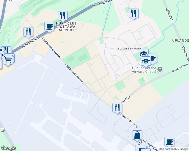 map of restaurants, bars, coffee shops, grocery stores, and more near Bluenose Private in Ottawa