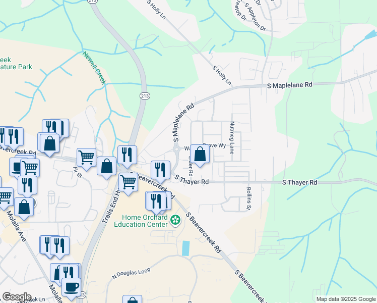 map of restaurants, bars, coffee shops, grocery stores, and more near 18829 Elder Road in Oregon City