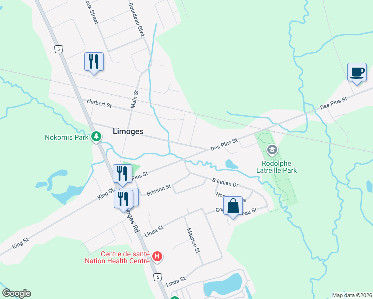 map of restaurants, bars, coffee shops, grocery stores, and more near 224 Rue Mabel in Limoges