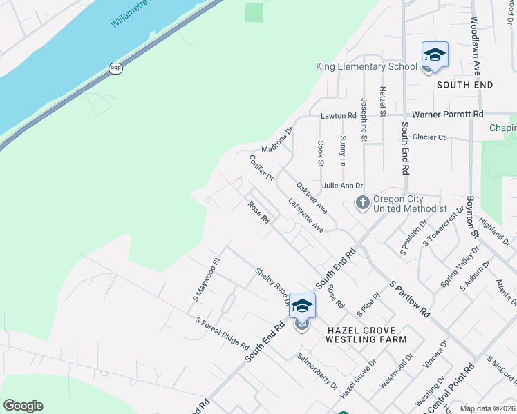 map of restaurants, bars, coffee shops, grocery stores, and more near 18944 Rose Road in Oregon City