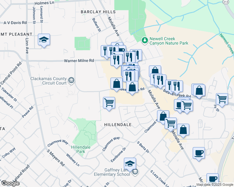 map of restaurants, bars, coffee shops, grocery stores, and more near 410 Beavercreek Road in Oregon City