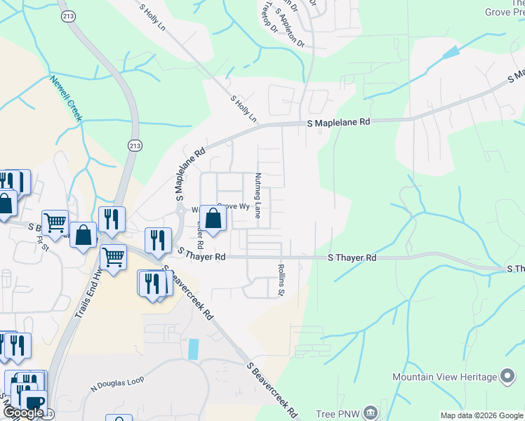 map of restaurants, bars, coffee shops, grocery stores, and more near 18858 Lodgepole Way in Oregon City
