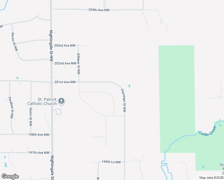 map of restaurants, bars, coffee shops, grocery stores, and more near 19890 Flamingo Street Northwest in Oak Grove