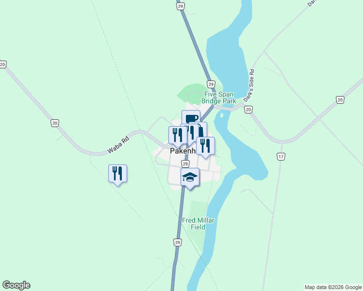 map of restaurants, bars, coffee shops, grocery stores, and more near 111 Waba Road in Pakenham