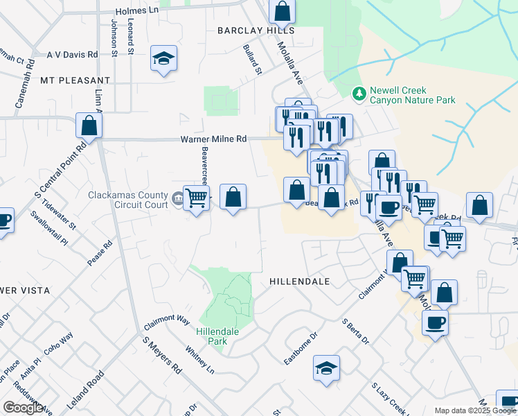 map of restaurants, bars, coffee shops, grocery stores, and more near 300 Beavercreek Road in Oregon City