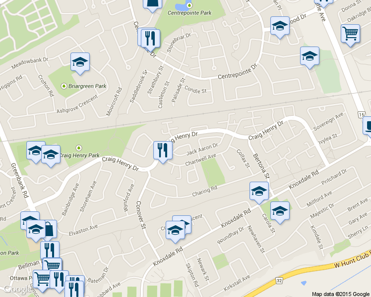 map of restaurants, bars, coffee shops, grocery stores, and more near in Ottawa